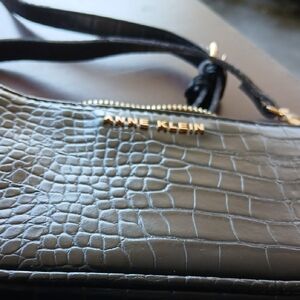 Anne Klein Black Croc-Pattern Clutch
